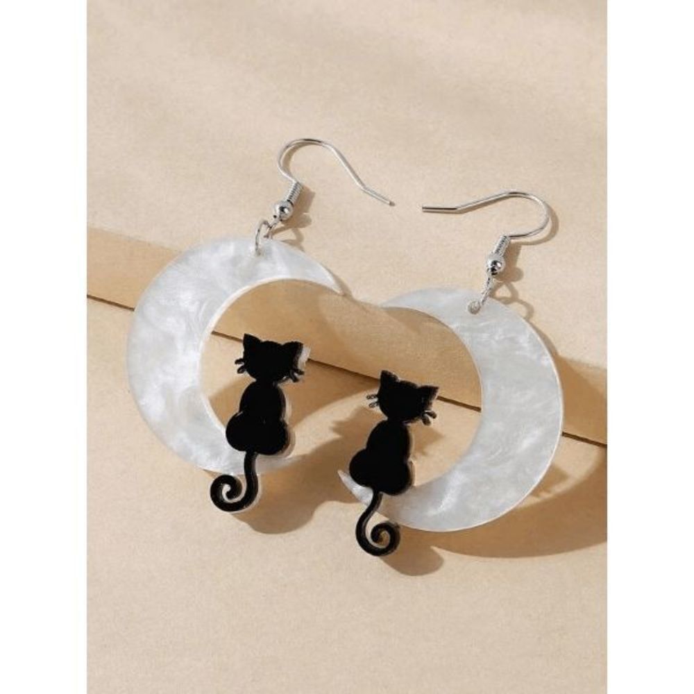 MOON AND CAT DANGLE EARRINGS